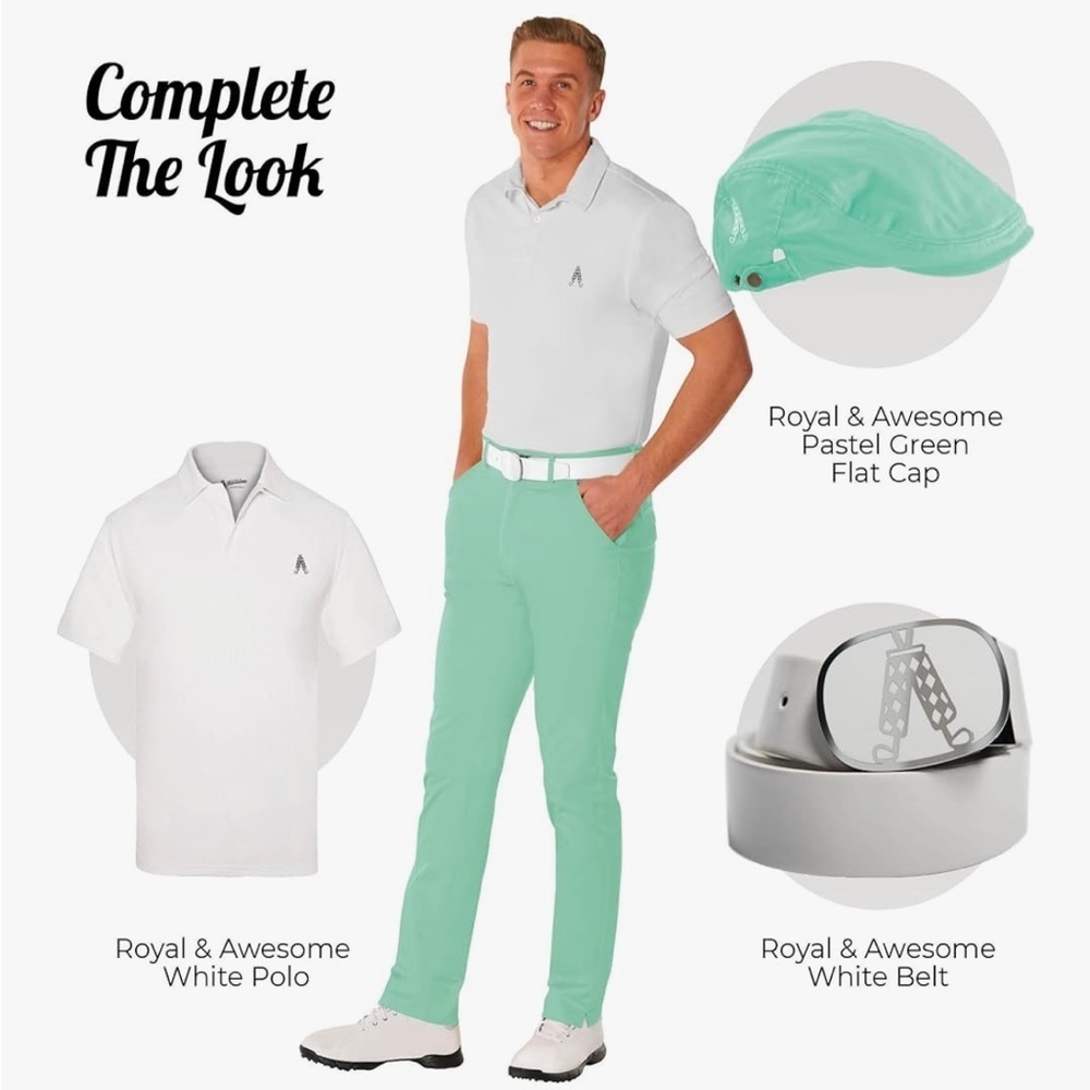 NWT Royal & Awesome Pastel Green Golf Pants, Stretch Relaxed Fit 36 W - Picture 4 of 10